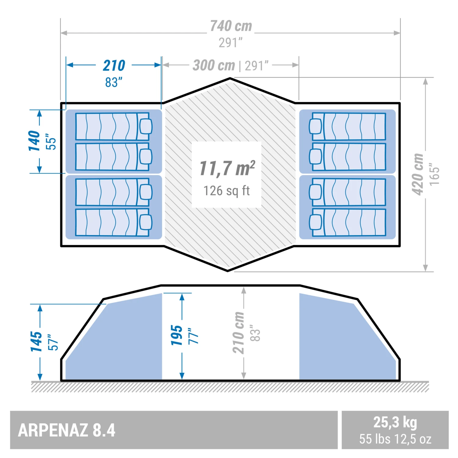 Quechua 8 Man Tent With Poles - Arpenaz 8.4 4 Quechua 8 Man Tent With Poles - Arpenaz 8.4 - Image 2